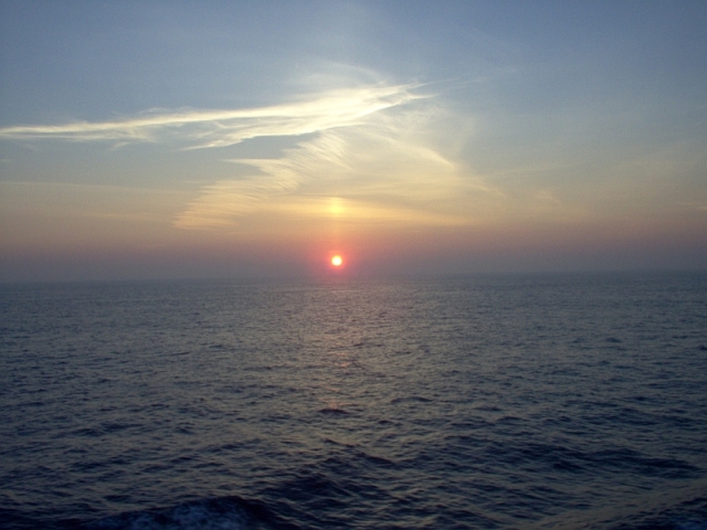 A glorious sunset over the atlantic ocean taken from the ferry